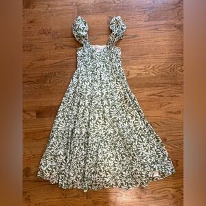 Abercrombie & Fitch Green and White Ruffle Smocked Midi Dress - Small Petite